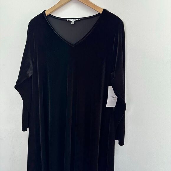 Sympli Women’s Savvy V Neck Black Velour Trapeze Dress - Picture 9 of 10